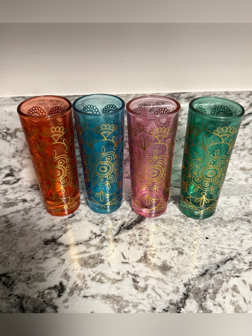TMD Holdings Set of 4 Colorful Mandala Shot Glasses